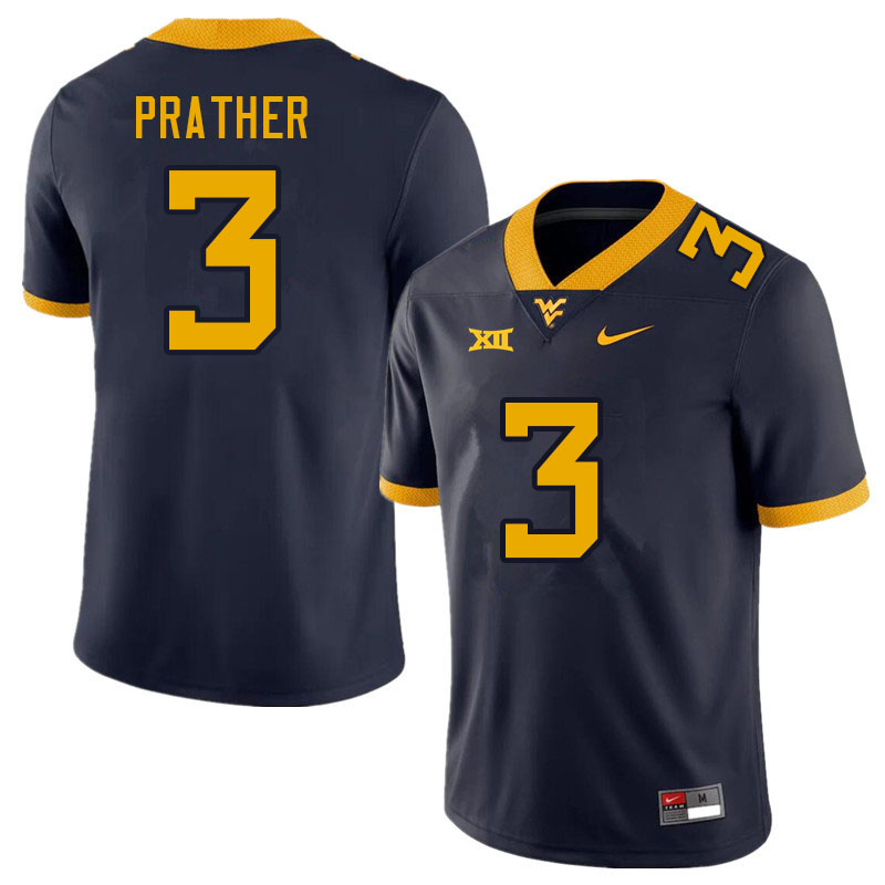 NCAA Men's Kaden Prather West Virginia Mountaineers Navy #3 Nike Stitched Football College Authentic Jersey SX23S52HW